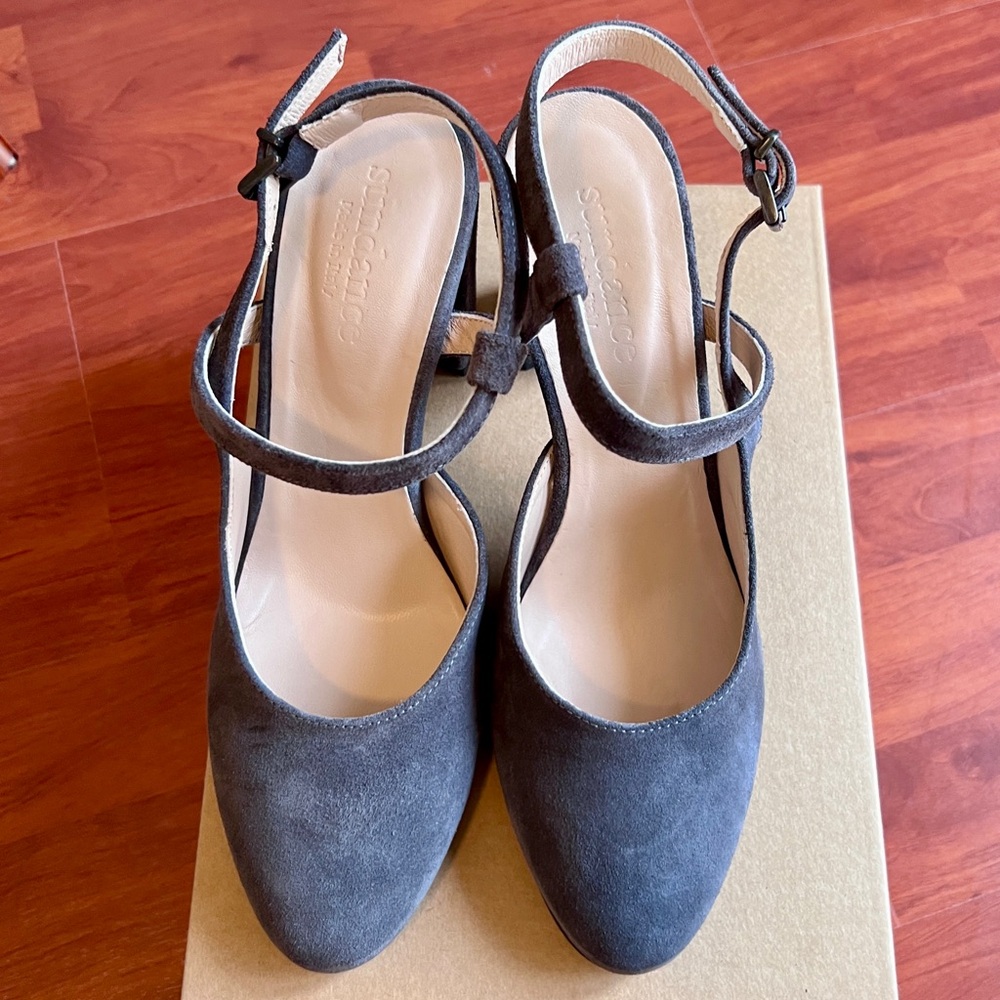 Sundance Catalog KANNA Viloria Charcoal Gray Suede Shoes Size 39 Italy NEW